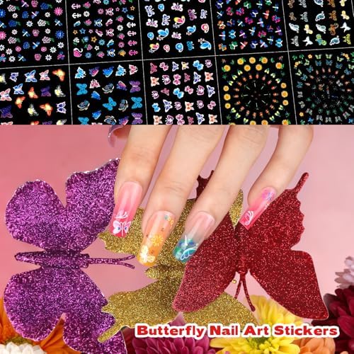 Teenitor 50 Sheets Nail Stickers for Kids, 3D Cute Girls Nail Art Stickers, Heart Flower Butterfly Bow Nail Decals for Nail Art, Fingernail Stickers for Women, Self Adhesive Nail Decorations in Summer