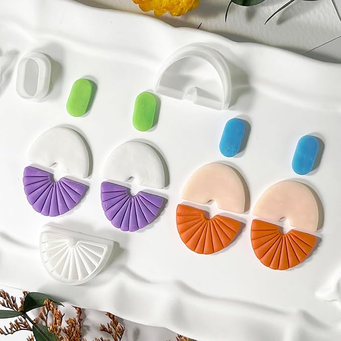 Xaekicr Polymer Clay Cutters Geometric Set – 3PCS Half Circle Clay Cutters with Texture Lines for Polymer Clay Jewelry, Clay Earring Cutters and Tools for Modern DIY Earrings and Crafts