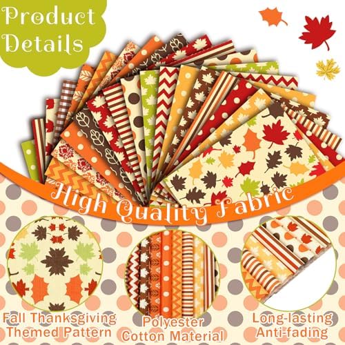 HunnmingRe 20 Pcs 10''x10'' Fall Thanksgiving Quilting Fabric Squares