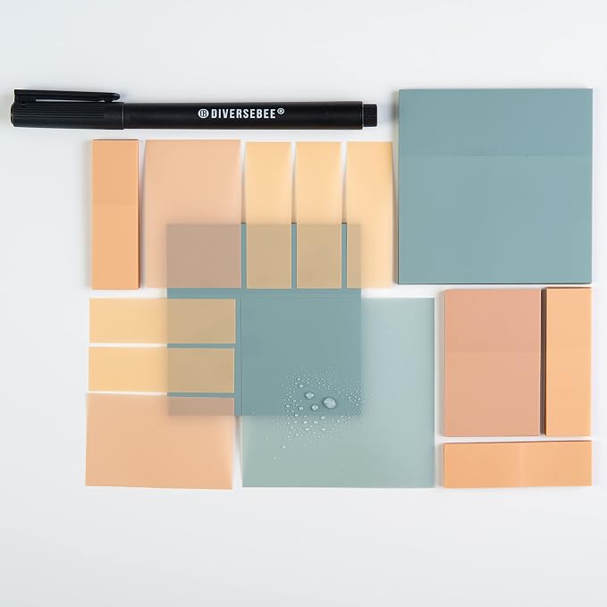 DiverseBee Transparent Sticky Notes Set with Quick Dry Pen (Candy)