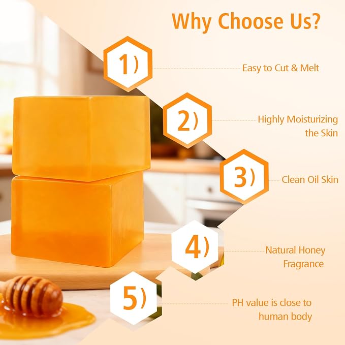 SUPERSUN 2lb Honey Soap Base for Soap Making Supplies,Moisturizing Melt and Pour Sope Base for DIY Handmade,All Natural and Gentle on Skin,Organic Soap Making Kit for Adults,Easy to Cut