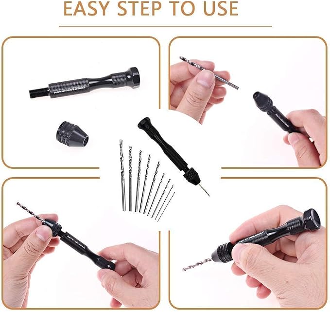 Precision Pin Vise Hand Drill Manual w/Micro Twist Drill Bits Set 0.5-3.0mm