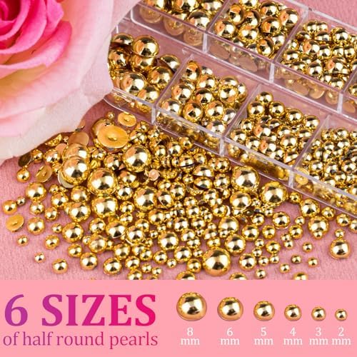 2 Boxes Flatback Nail Pearls for Nail Art Gold Pearl Charms and Gems