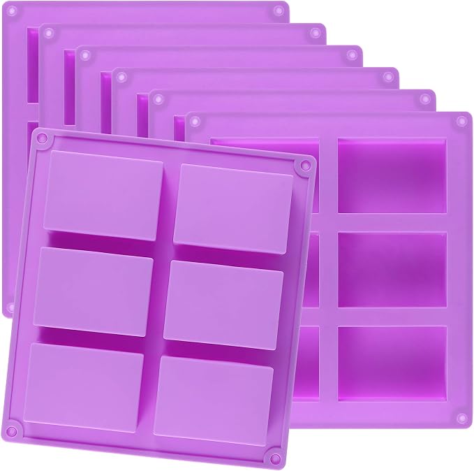 KINJOEK 6 Packs 4oz Rectangular Silicone Soap Molds, 36 Cavity Purple Silicone Soap Making Molds Bulks, Soap Mold for Soap Making Handmade DIY Scented Candles