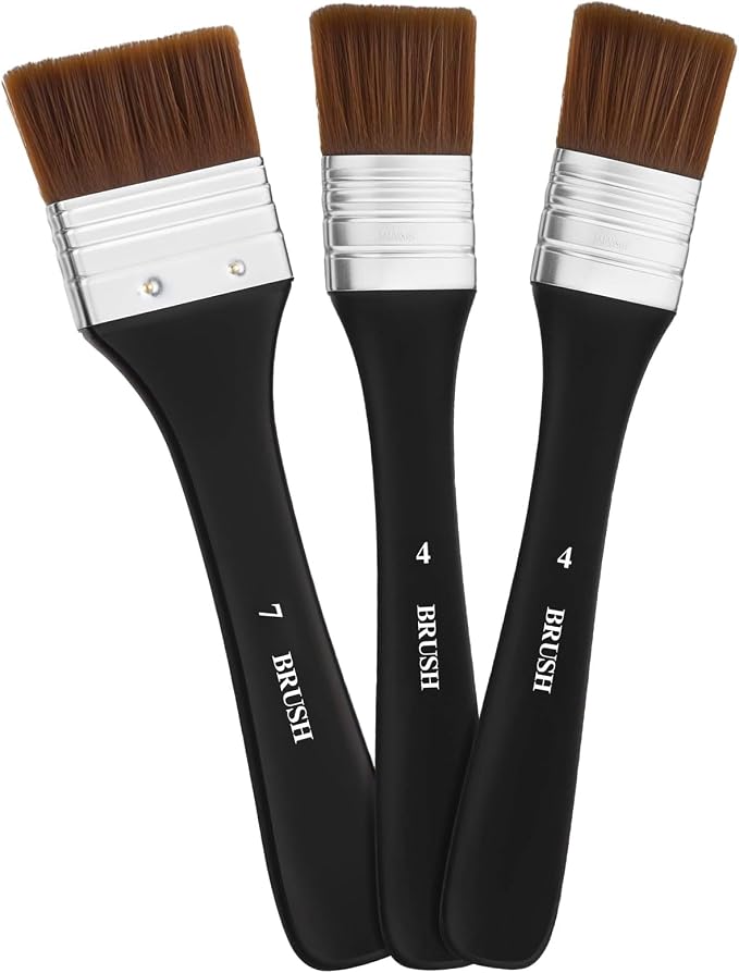 3 Pcs Flat Paint Brushes Set, Nylon Art Brushes for Acrylic Oil Watercolor Painting, Wide Wash Varnish Chip Brush for Gesso Canvas Furniture Craft Supplies