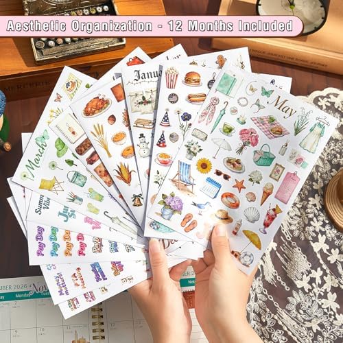200+ PcsPlanner Holiday Seasonal Stickers Sheets for Women, Watercolor Style Stickers for Scapbooking Journal Calendar Monthly