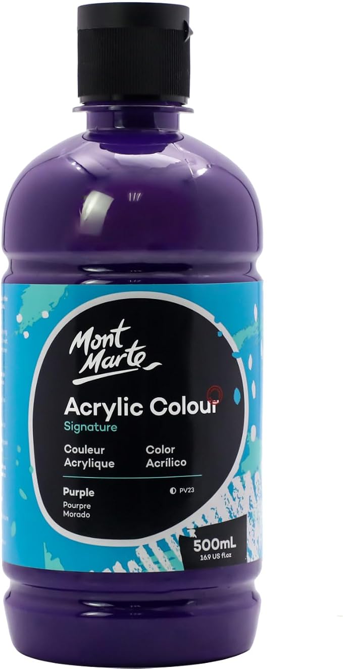 Mont Marte Signature Purple Acrylic Paint, 16.9oz (500ml), Semi-Matte Finish, Suitable for Canvas, Wood, Fabric, Leather, Cardboard, Paper, MDF and Crafts
