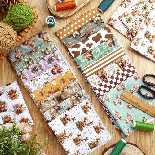 HunnmingRe 20 Pcs 10''x10'' Brown Highland Cow Quilting Fabric Squares