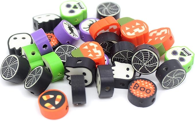 100 Pcs Halloween Polymer Clay Beads Heishi Spacer Beads Supplies for DIY Bracelet Earring Necklace Jewelry Making