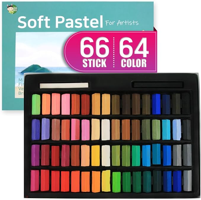 HA SHI Soft Chalk Pastels, 64 colors with additional 2pcs, Non Toxic Art Supplies, Drawing Media for Artist Stick Pastel for Professional, Beauty Nail Art, Pan Chalk Pastels