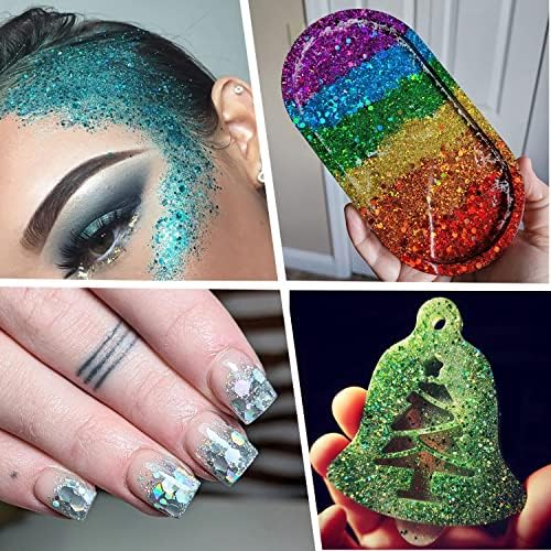 Estanoite 24 Color Sequins & Fine Glitter Mix - Holographic Glitter Flakes for Face, Body, Eye, Hair & Nail Art