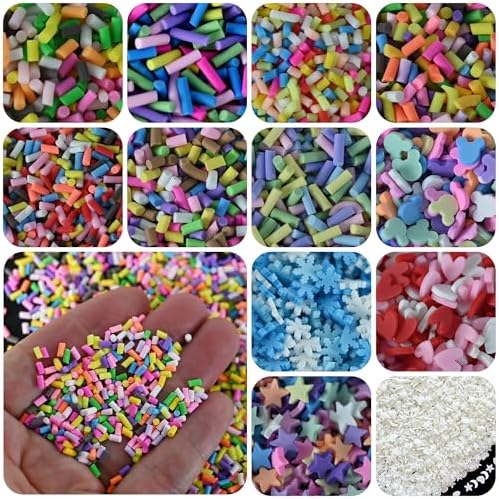 LIKETURE Fake Sprinkles 12 Jars 180g Polymer Clay Sprinkles Fake Candy Sprinkles Faux Sprinkle for Resin Slime Craft Plastic Sprinkle Nail Art Phone Case DIY Shaker Card Filler (12 Mixed Colors-180G)