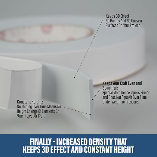 Double Sided Tape for Crafts, 3mm Thick Foam Adhesive Tape for Scrapbooking, Journals & DIY Projects, Strong Double Stick Tape for Card Making, Photos, Paper Projects 0.98in X 16.4 ft (25mm X 5m)