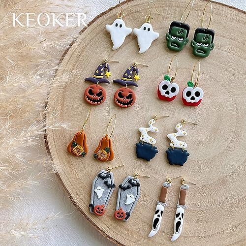 KEOKER Polymer Clay Cutters Halloween, Clay cutters for Halloween Earrings Making, 10 Shapes Halloween Clay Earrings Cutters, Ghost Halloween Clay Earring Cutters (Earrings Clay Cutters 2)