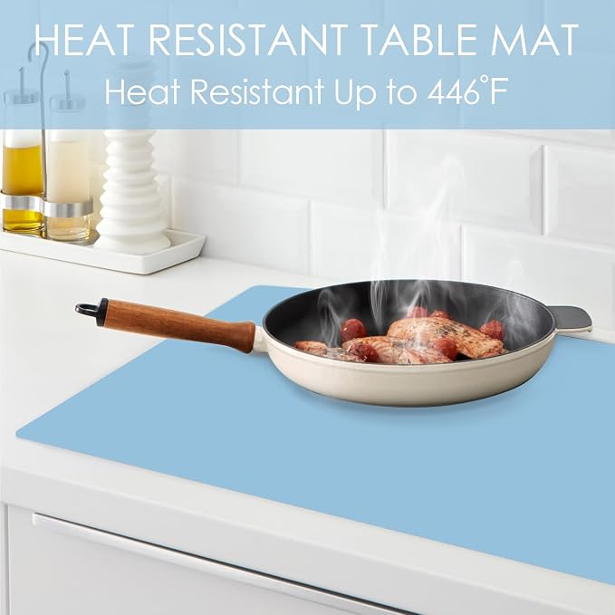 Extra Large Silicone Mats, Food Grade & Thick Silicone Pad Table Mat for Crafts, Kids Placemat, Silicone Heat Resistant Mat Kitchen Counter Mat for Baking Pastry, 23.6''x15.75'' Light Blue, 1Pack