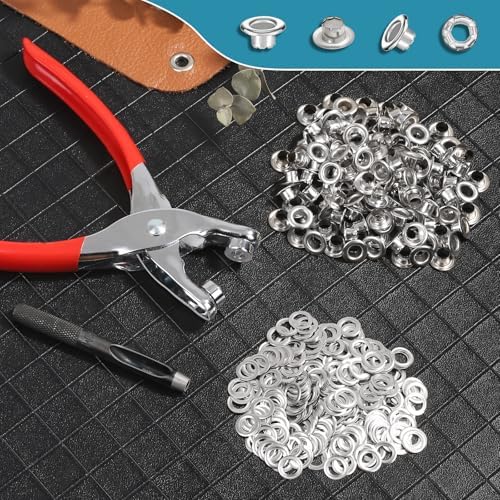 803Pcs Grommet Tool Kit 6mm 1/4 Inch(Inside Hole Size) Eyelet Kit with 400Pcs Eyelets Grommets, 400Pcs Washers and Grommet Eyelet Pliers for Leather/Belt/Shoes/Crafts
