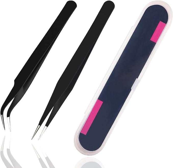 2 Pieces Sticker Tweezers, Cute Craft Tweezers for Stickers, Scrapbooking, Vinyl, Lashes, Electronics, Black