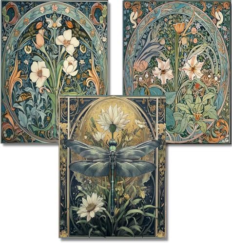DAZZLEDOTS Diamond Art Kits for Adults, 3Pcs Floral Dragonfly Diamond Painting Kits for Beginner DIY 5D Full Drill Diamond Dots Crafts for Home Wall Decor Gifts 12x16 Inch
