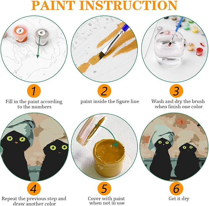 Axquilon 4 Packs Black Cat Framed Paint by Numbers Kit for Adults 8x8in