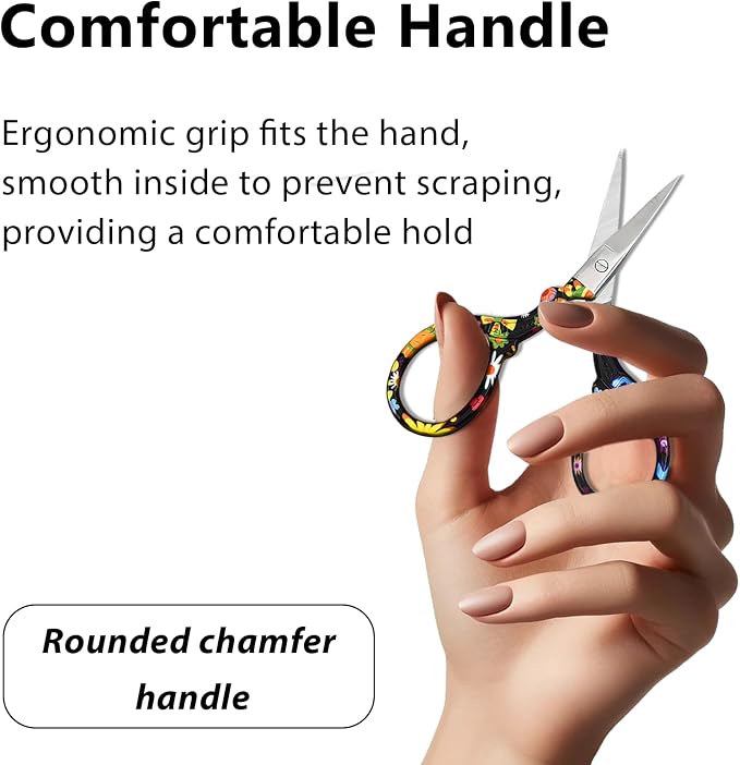 Sharp Embroidery and Crafting Scissors with Leather Cover, 3.62 inch Stainless Steel Scissors for Needlework and DIY Crafts, Black Flower, J5064