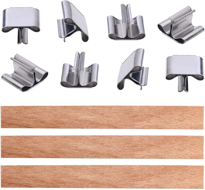 100 Pcs Wood Candle Wicks for Candle Making-50 Wicks & 50 Wick Holders | Smokeless Wooden Wicks Long Lasting Candle Cores with Iron Standers for Candle Making Supplies, 5.1 X 0.5 Inch
