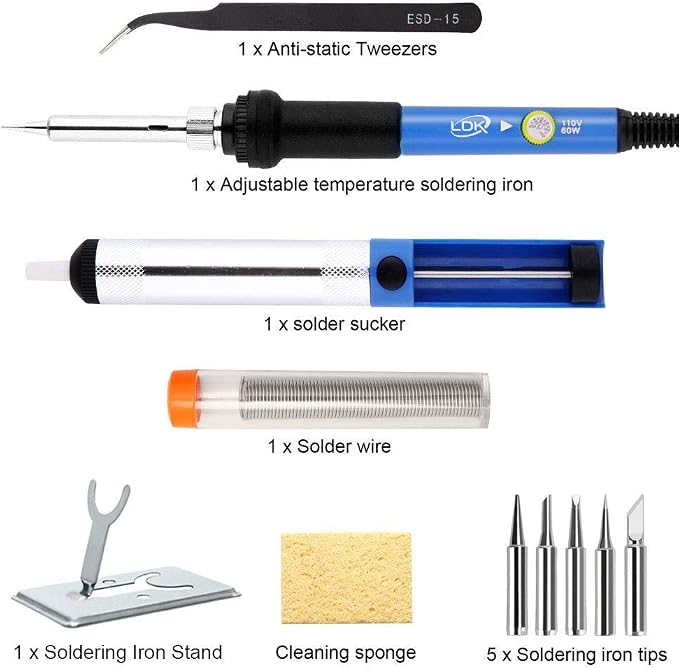 LDK Soldering Iron Kit Electronics, 60W 110V [Upgraded] Soldering Kit