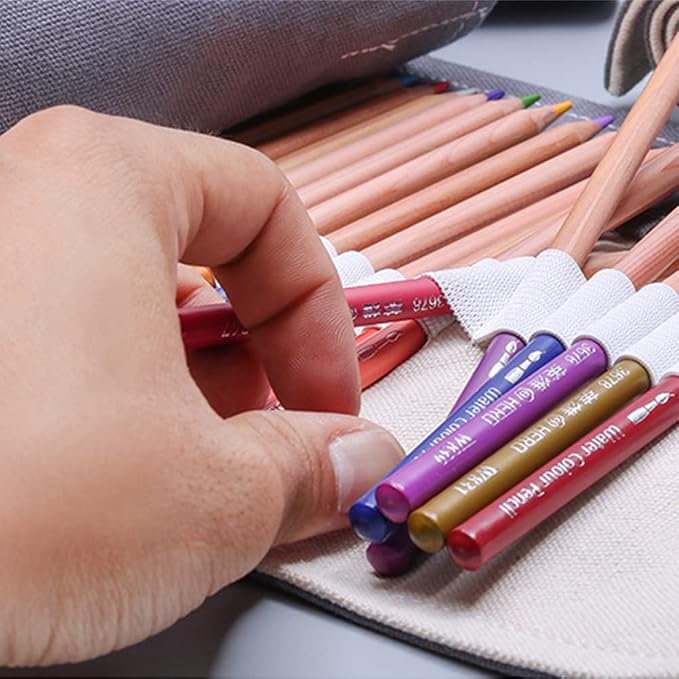 DIYOMR 24/36/72 Slots Pencil Wrap Pencil Rolls, Artist Colored Pencils Roll Up Bag Short Brushes Pouch Case Pencils Organizer for Drawing Coloring and Sketching,No Pencils (Grey, 36slots)