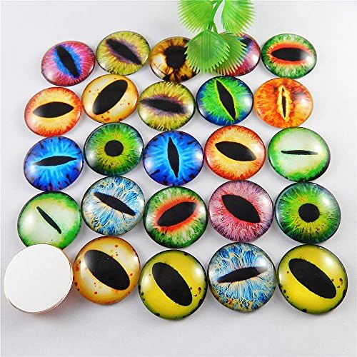 Julie Wang 20PCS 1.18inches Mixed Style Dragon Eyes Flatback Round time gem cover Glass Cabochon Dome for Jewelry Cameo Pendant DIY Finding 30mm