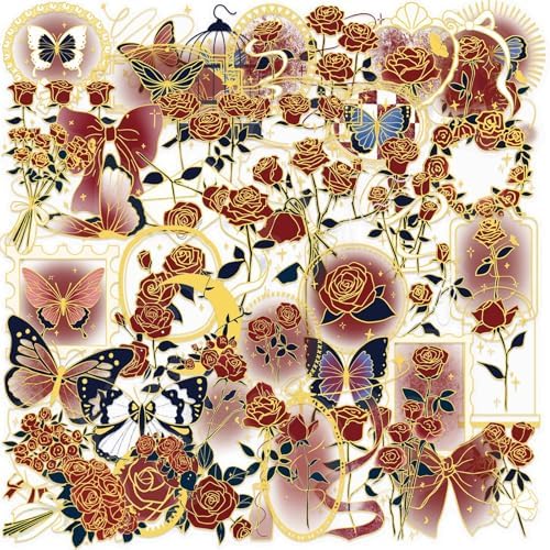 Flora Scrapbook Stickers Aesthetic Flowers Stickers Gold