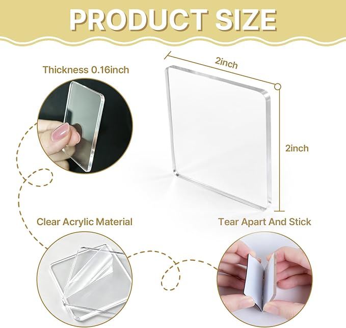 12 Pack Clear Acrylic DIY Fridge Magnets Set, 2"x2" Square Magnetic with Adhesive Backing for Crafts Kitchen Office and Classroom Decoration Magnet Making kit