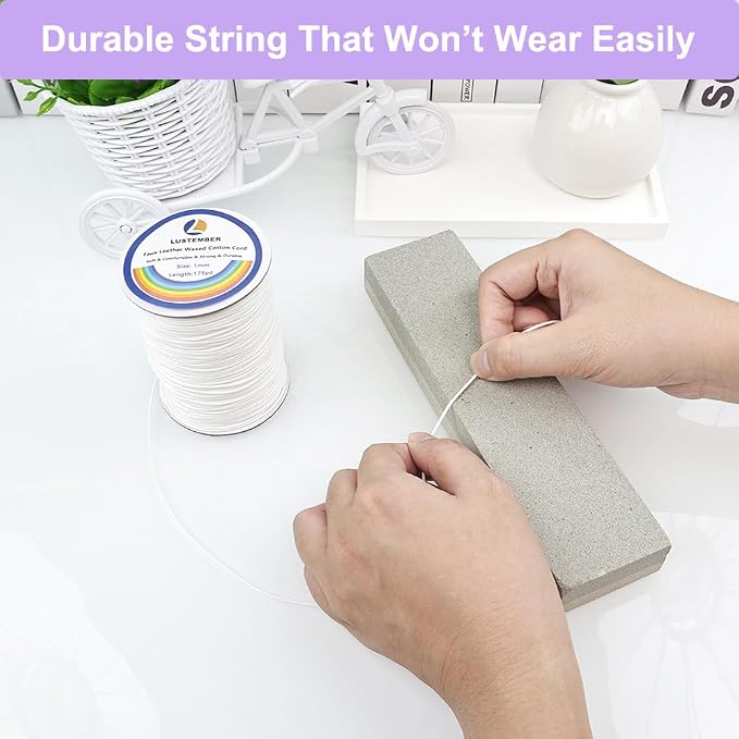 LUSTEMBER 1mm Faux Leather Waxed Cotton Cord, 175 Yards – Durable Necklace String, Soft and Textured Cord for Necklaces, Bracelets, and Jewelry Making
