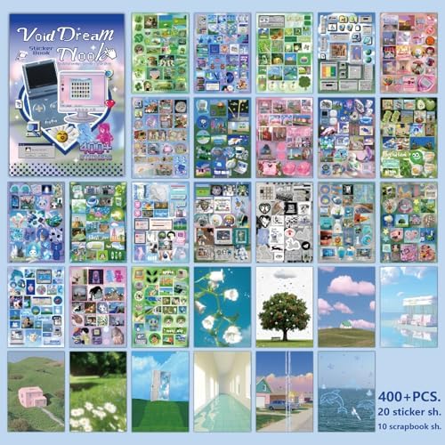 Vintage Y2K Aesthetics Sticker Book, 30 Sheets 400+ Pcs Scrapbook Stickers