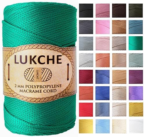 Polyester Macrame Cord 2mm x 251 Yards, 100% Polypropylene Premium Rope, Colorful Yarn Crochet Bag Craft for Wall Hangers, Bags, Bottom Plates, Carpets (Emerald Green, 1 Skein)