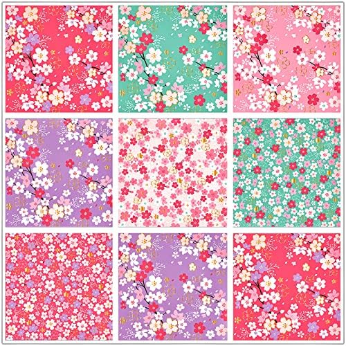 112 Sheets Heavier Origami Paper Japanese Cherry Blossom Pattern Sakura Bronzing Chiyogami 6" 15cm Washi Easy Fold Paper for Beginner