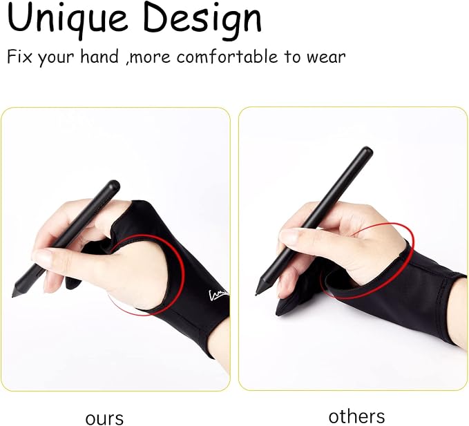 Digital Drawing Glove 2 Pack,Artist Glove for Drawing Tablet,ipad,Sketching,Art Glove with Two Finger for Right Hand and Left Hand （Smudge Guard,Small,2.95 x8.18inch