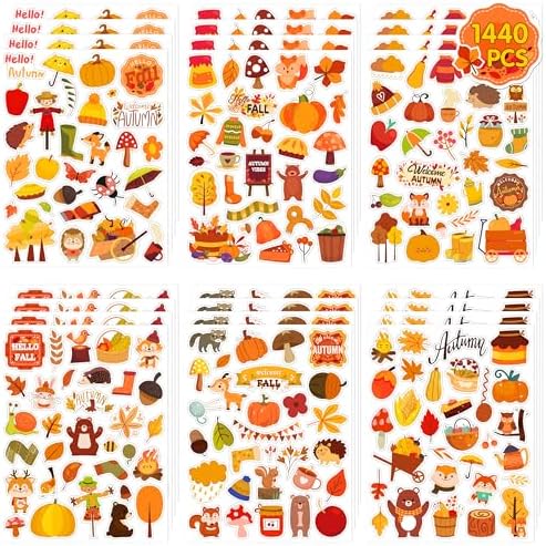 LINAYE 48 Sheets Fall Stickers for Kids 1440Pcs Autumn Leaves Stickers Bulk