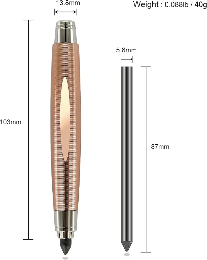 WSD Sketch Up 5.6mm Mechanical Pencil Mechanical Clutch with Built Sharpener (Gold)