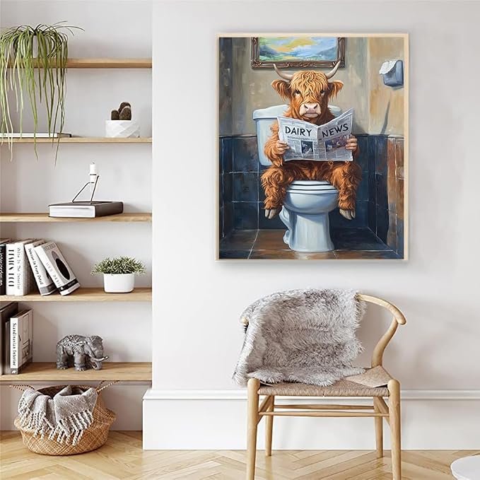 Artunion Cow Paint by Numbers Kit for Adults,Highland Cow Bathroom Paint by Number Kits, DIY Oil Painting Paint by Number Kits on Canvas Arts Craft for Home Wall Decor 16x20 Inch