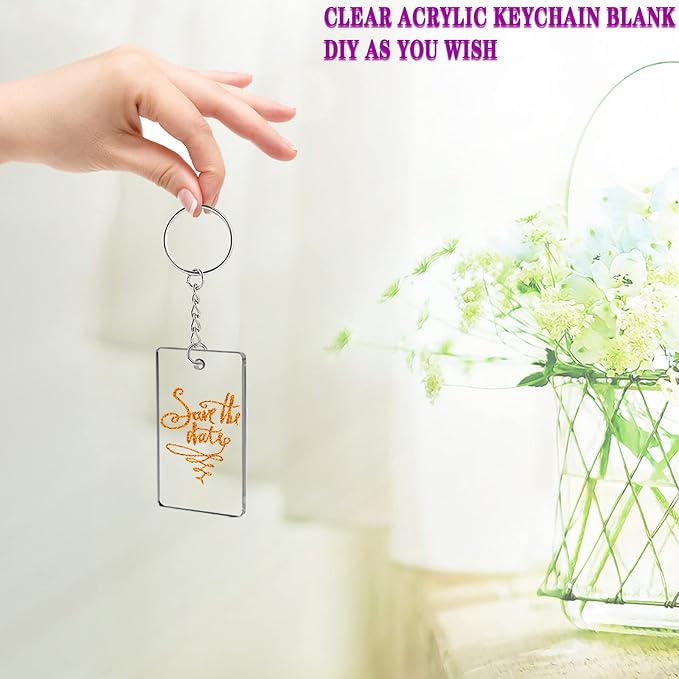 90 Pieces Clear Acrylic Keychain Blanks Rectangle