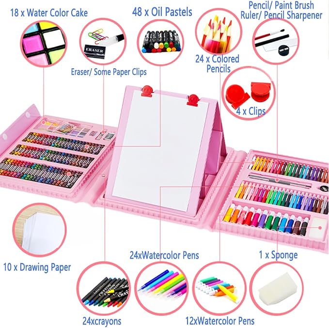 DLUCKY 208 PCS Art Supplies Drawing Art Kit Adults for Kids Art Set,Pink