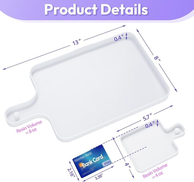 HeyClear 2Pcs Resin Tray Molds, Silicone Epoxy Resin Molds Cutting Board for Coasters, Trays, DIY Crafts, Resina Casting & Home Decoration