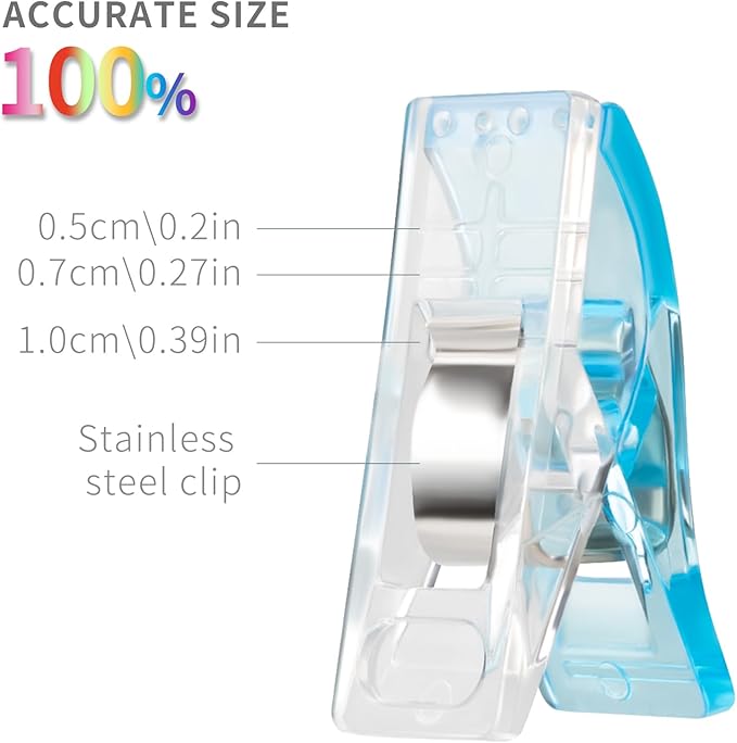 Multipurpose Sewing Clips Pack of 100, Perfect Alternative Quilting Pins | Premium Plastic Fabric Clips Sewing Supplies, Fit Any Chip Clips, Bag Binding for Food, Assorted Colors