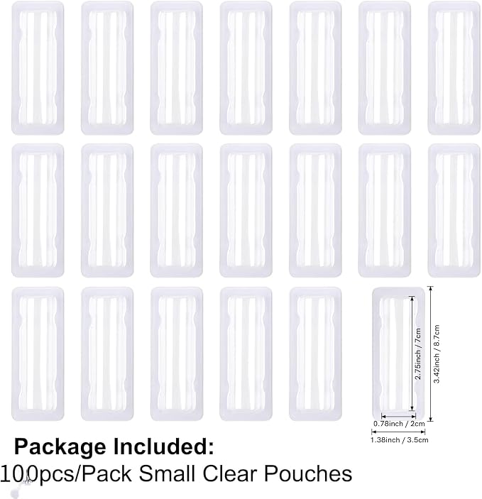 BAOFALI 100PCS 3.4x1.4inch Plastic Clear Rectangle Domes; Self-Adhesive Lip Balm Pouches Money Holder for DIY Craft Gift Cards Shaker Card Making Handmade Crafts Clear Pouch Cover Scrapbooking Tool