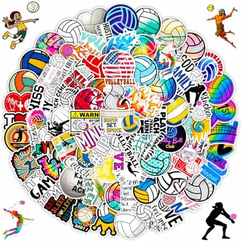 DothRayan Volleyball Stickers Pack, 100PCS Vinyl Waterproof Volleyball Sports Stickers for Water Bottle, Volleyball Sticker Gifts for Kids Teens Adult Team Players Coach