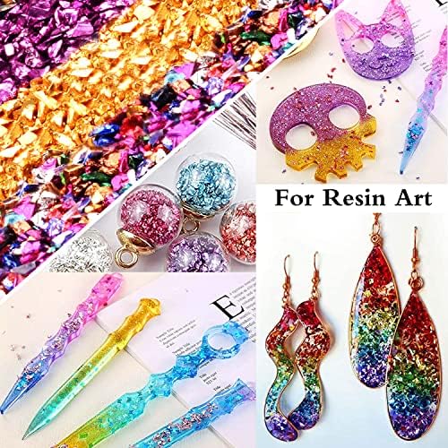 9 Box Broken Crushed Glass Glitter, 6.4oz/180g Irregular Shards Metallic Crystal Chips 2-4mm Chunky Flakes Sequins Gravel for Epoxy Resin Craft Supplies Nail Art DIY
