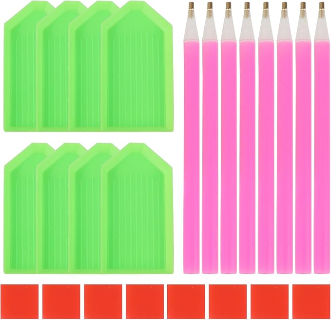 antor 24PCS Diamond Painting Tools and Accessories Kit | Includes 8 Drill Pens, 8 Trays, 8 Wax Pads, Ideal for DIY 5D Diamond Art Projects