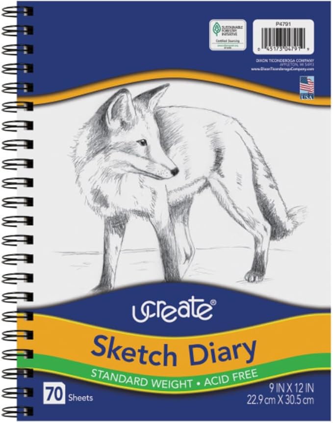 UCreate Sketch Diary, Standard Weight, 12" x 9", 70 Sheets | Supports classroom learning, crafts and creative activities