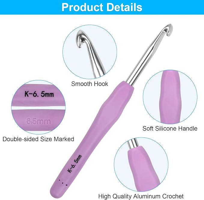 Large Crochet Hooks 5 Sizes Crochet Hook Set, 29 Pack Yarn Needle Kits for Beginners, Knitting Needles with Ergonomic Handles for Arthritic Hands, 6.5mm 7.0mm 8.0mm 9.0mm 10.0mm Crochet Needle Kit