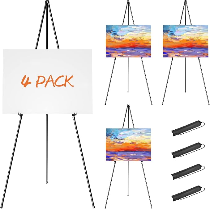 Easel Stand for Display, Aredy 63" Portable Painting Easel, Lightweight Metal Easels for Painting Canvas, Wedding Sign (4 Pack)