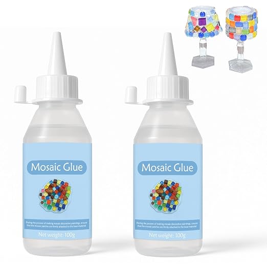 2 * 100ml Mosaic Tile Epoxy Adhesive - Non-Toxic Fast-Acting Glue for Crafts, Ceramic & Glass - Waterproof UV Resistant No-Drip Formula, Clear Bond for Wood/Plastic & DIY Art